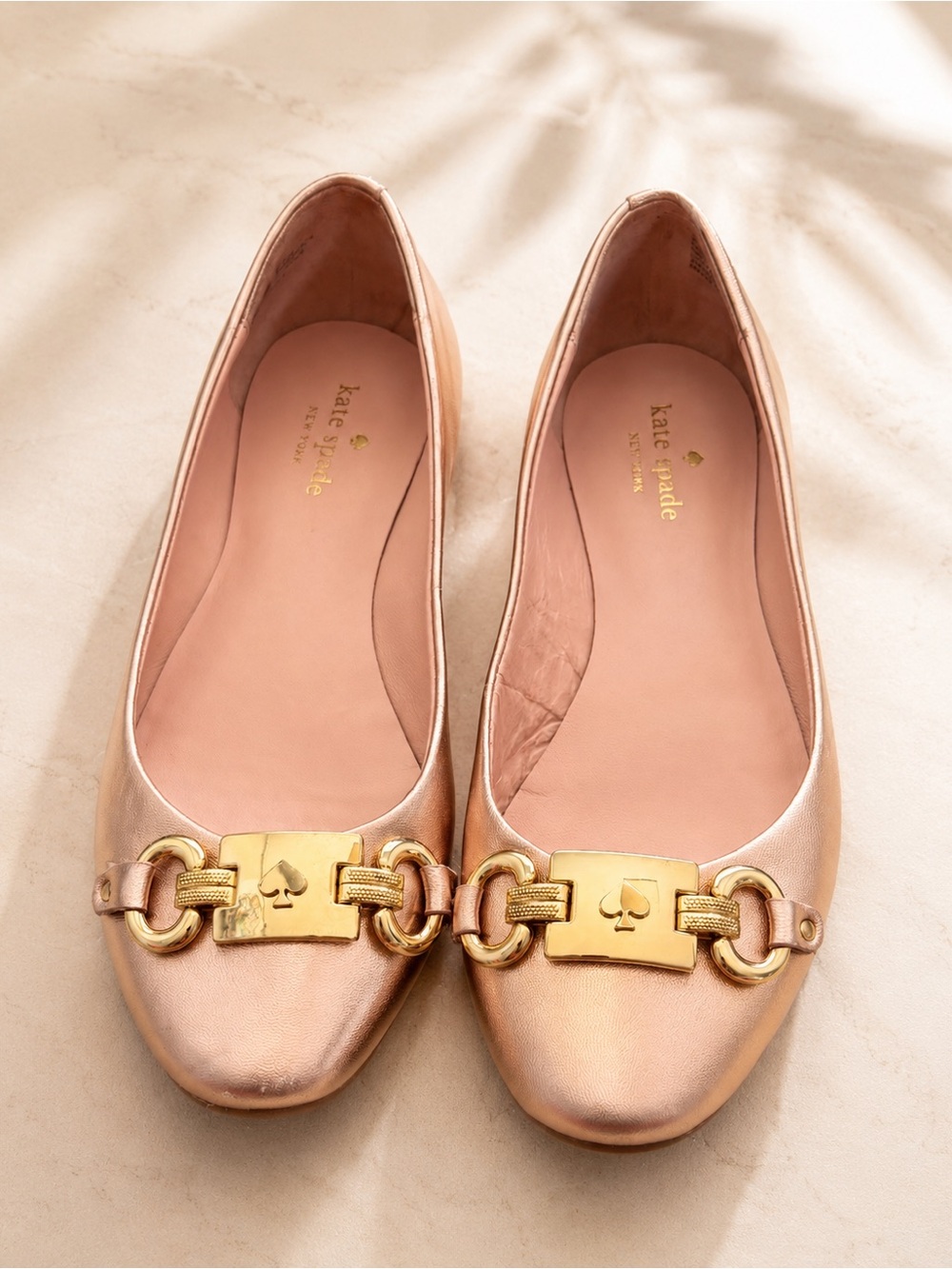 Kate Spade Metallic Blush Rose Gold Ballet Flats | Size 7.5 Leather